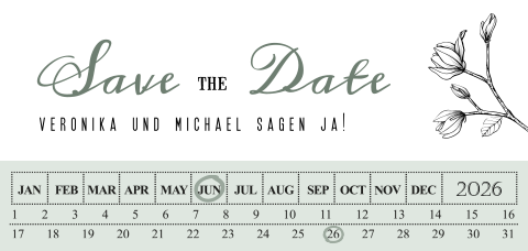 Save the date Karte mit Kalender und hellgrünem Streifen