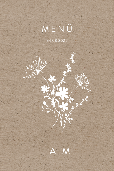 Coole Speisekarte  im Kraft-Look mit Blumen und runden Ecken
