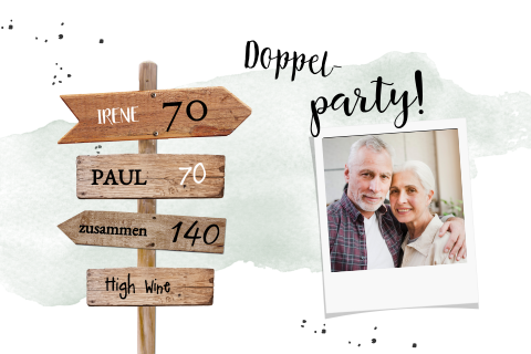 Doppelparty-Einladung 2x70 mit Wegweiser und Fotos