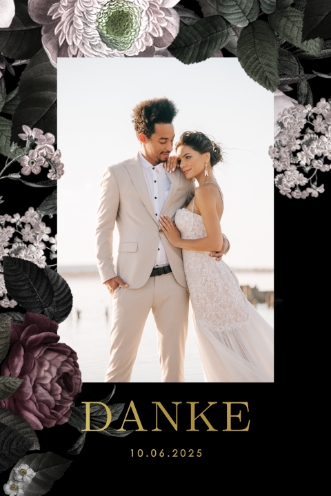 Dankeskarte mit Blumenhintergrund und Foliendruck