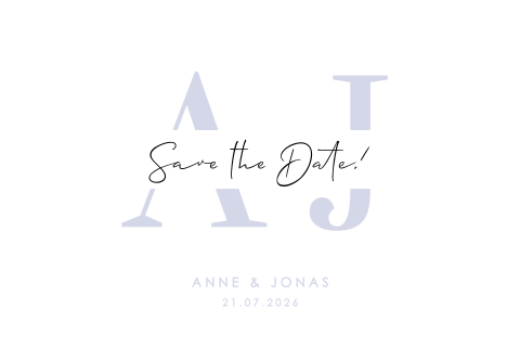 Save the Date Karte mit Initialen in lila Farbe
