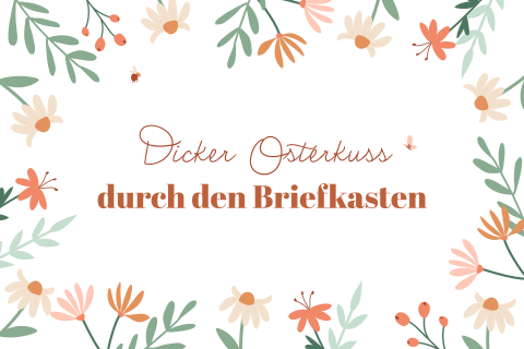 Farbenfrohe Osterkarte mit Blumen und Text