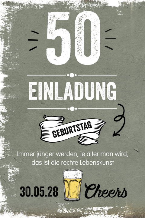 Einladung zum 50. mit witzigen Symbolen