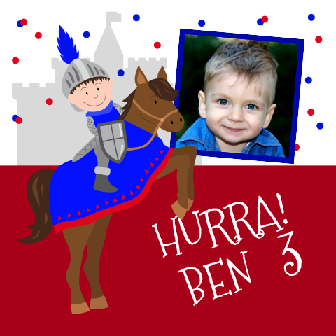 Einladung zum 3. Geburtstag mit Ritter und Konfetti