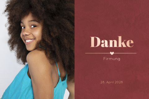 Dankeskarte zur Firmung mit Roségoldfolie und großem Foto