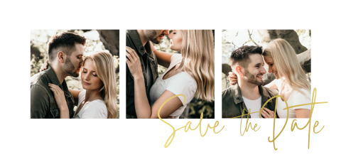 Minimal Save-the-Date Karte mit Fotos und Goldfolie