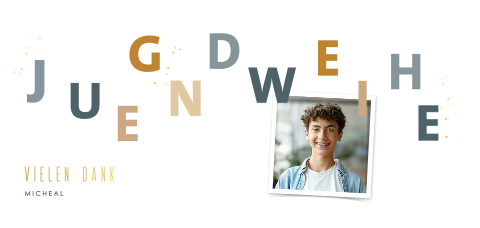 Dankeskarte zur Jugendweihe mit Foto und verspielter Schrift