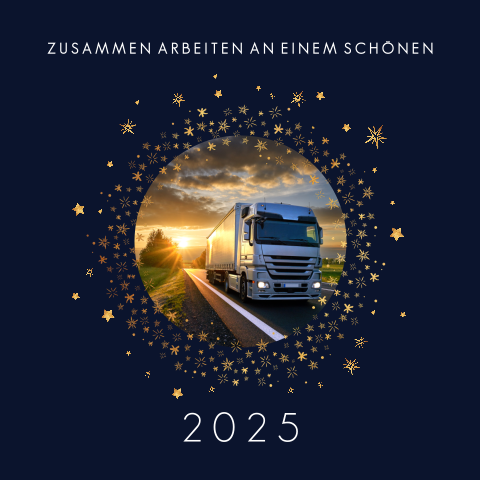 Originelle Weihnachtskarte Logistik mit Goldsternen