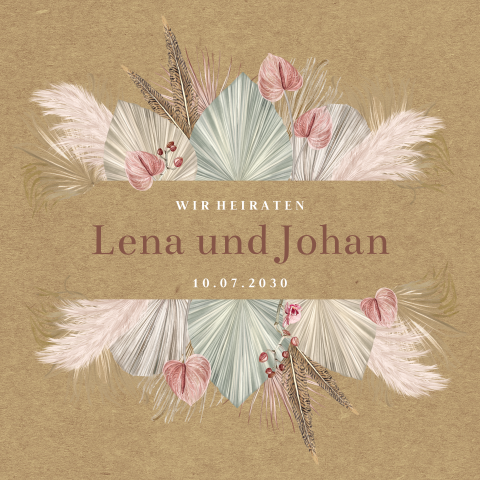 Ästhetische Hochzeitskarte im Kraftlook mit Flora-Motiv