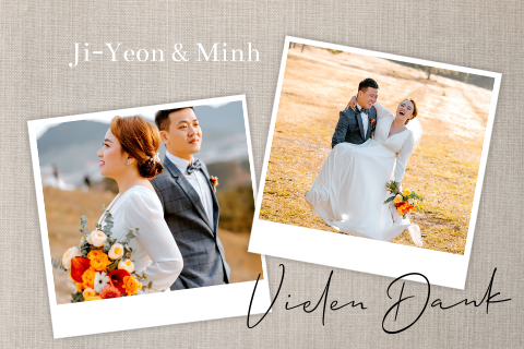 Dankeskarte Hochzeit Leinen-Look mit Polaroids
