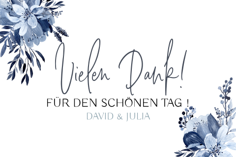 Dankeskarte mit romantischen blauen Blumen