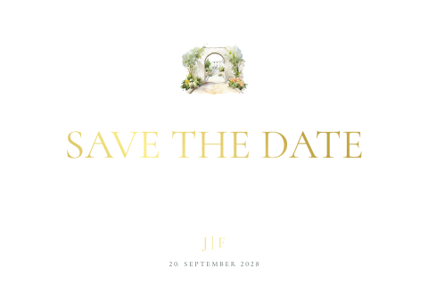 Schlichte Save-the-Date Karte mit Foliendruck und Taube