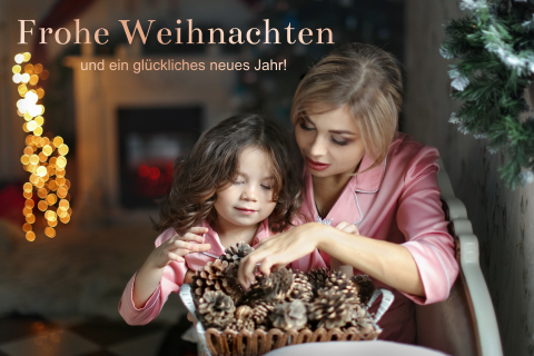 Stilvolle Weihnachtskarte mit eigenem Foto und Roségoldfolie