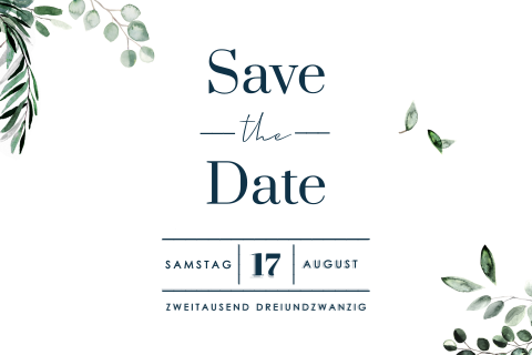 Moderne Save the Date Karte mit Zweigen