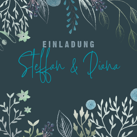 Dunkelblaue Einladung zum Hochzeitstag mit Zweigen