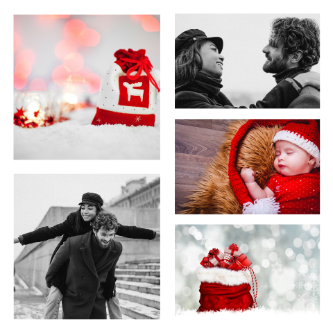 Quadratische Weihnachtskarte in weiß mit stilvoller Fotocollage