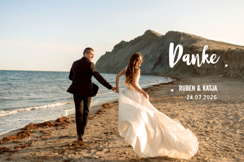 Dankeskarte mit Herzen und Strandfoto