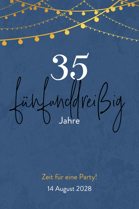 Einladungskarte hochkant mit goldfarbenen Lichterketten
