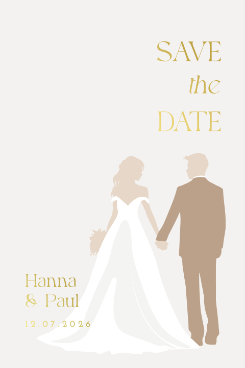 Stilvolle Save the Date Karte mit Silhouette und Goldfolie