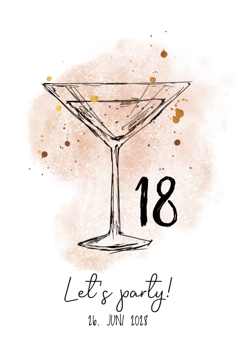 Elegante Einladung zum 18. Geburtstag mit Martini Glas