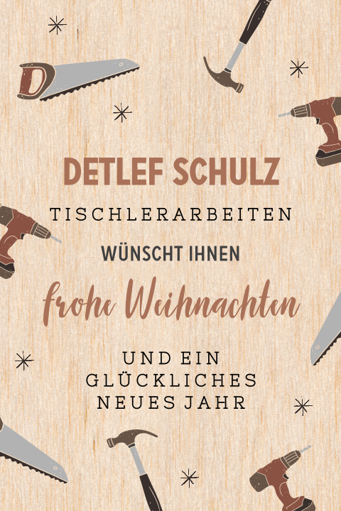 Geschäftliche Weihnachtskarte auf Holz mit Tischlerwerkzeug