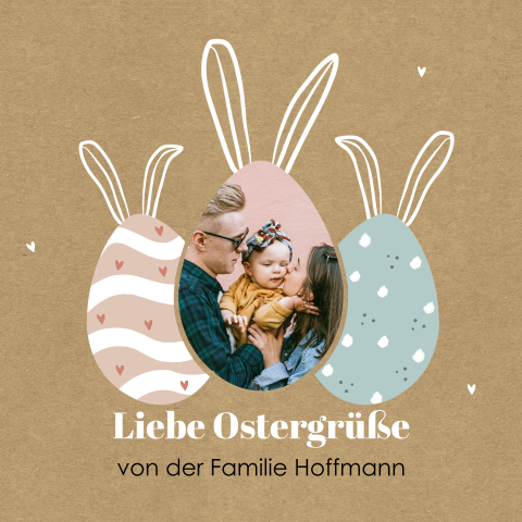 Braune Osterkarte mit Text und Foto