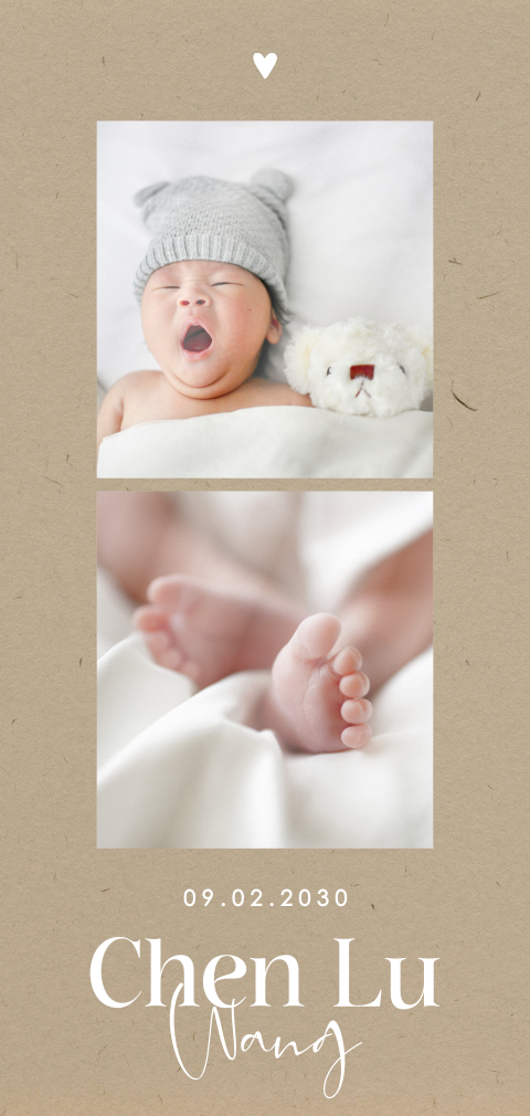 Geburtskarte im Polaroid-Look mit 2 Fotos