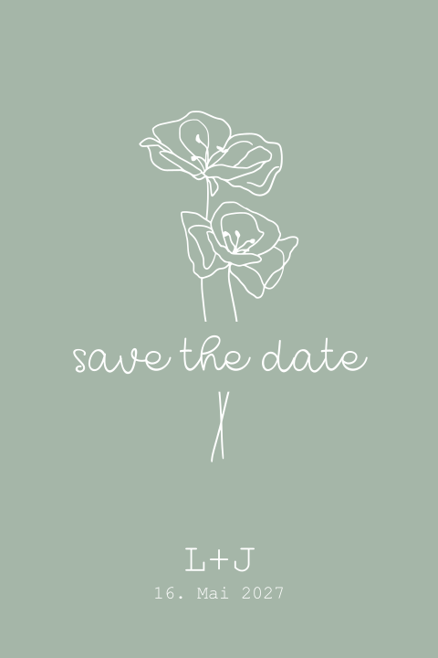 Salbeigrüne Save the Date Karte mit romantischem Design