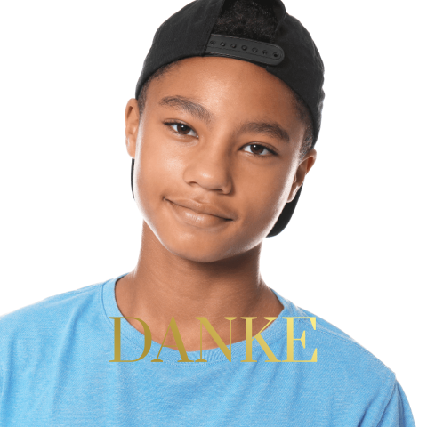 Quadratische Dankeskarte zur Jugendweihe mit Foto und Goldfolie