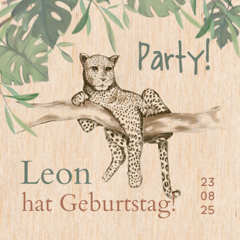 Geburtstagskarte Holz mit Panther auf einem Ast