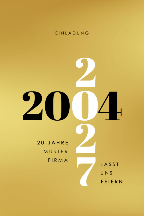 Einladung zum zwanzigjährigen Firmenjubiläum mit Gold Look