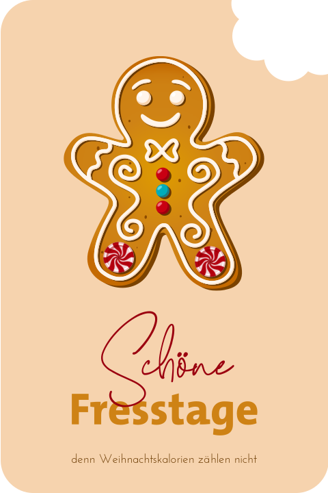 Lustige Weihnachtskarte mit Lebkuchenmann und abgebissener Kartenecke
