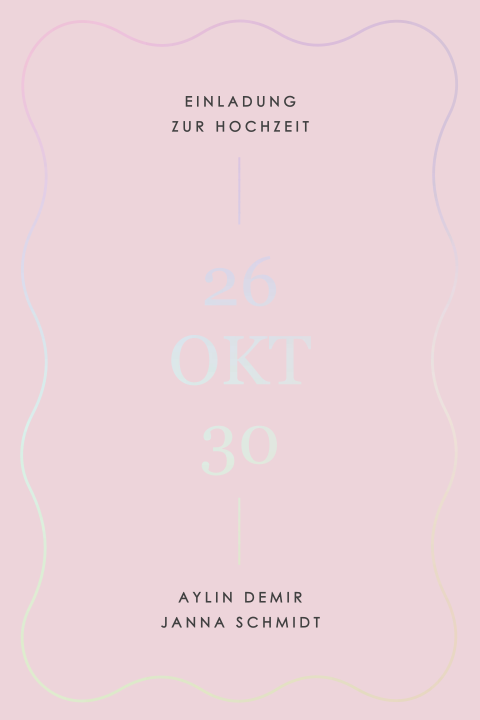 Rosa Hochzeitskarte mit Wellenform mit holografischer Folie