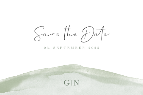Minimalistische Save the Date-Karte mit hellgrünem Aquarell