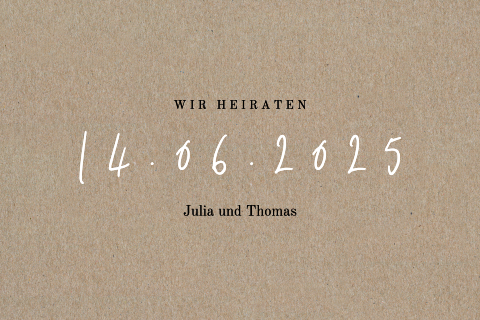 Save the Date Karte mit schwarz-weiße Typografie auf Kraftpapier