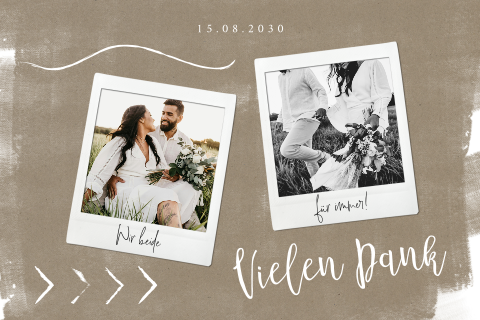 Kraftlook-Danksagungskarte Hochzeit mit Polaroid-Fotos
