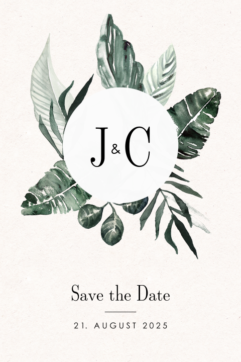 Doppelseitige Save the Date Karte zur Hochzeit mit dekorativen Zweigen