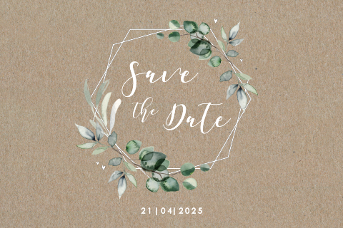 Save the date Karte mit Olivenzweige auf Kraftpapier