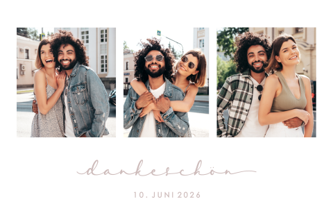 Moderne Danksagungskarte mit drei Fotos und mit Oneliner "Paar"