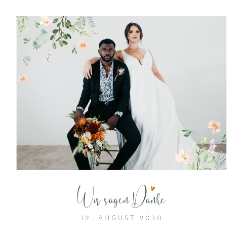 Süße Dankeskarte Hochzeit mit Foto und vielen Blumen