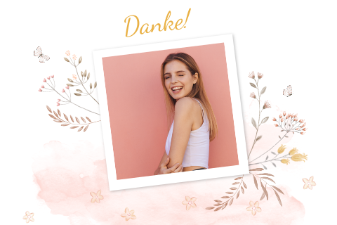 Dankeskarte Firmung mit Foto, gemalten Blumen und Schmetterlingen