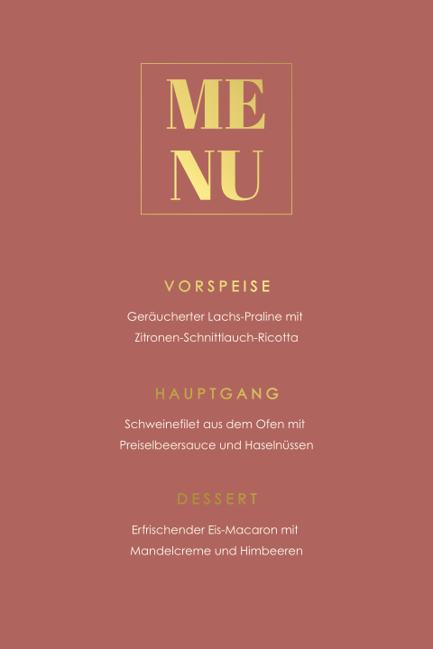 Weihnachtsmenü-Karte mit schicker Goldfolie
