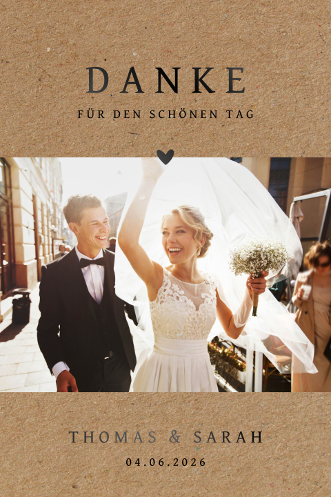 Tolle Hochzeit Dankeskarte im Kraftlook mit Foto und schwarzem Hochglanz