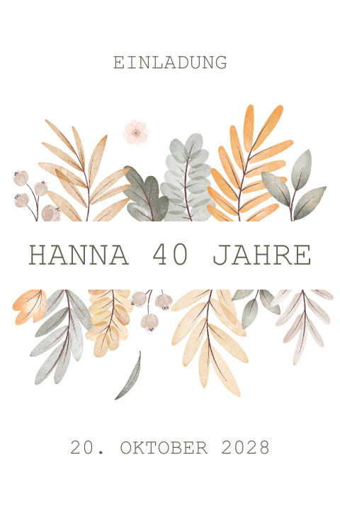 Geburtstageinladung 40 Jahre mit herbstlichen Zweigen