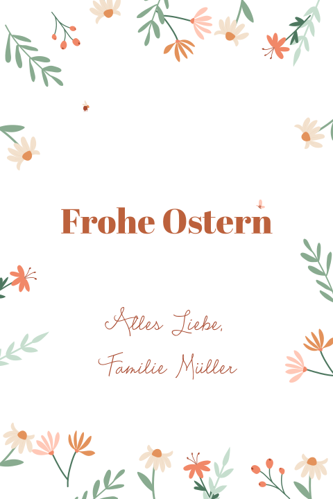 Osterkarte mit Blumen und Text