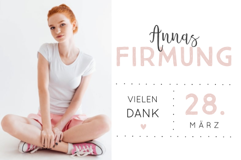 Dankeskarte Firmung mit Foto und rosa Schrift