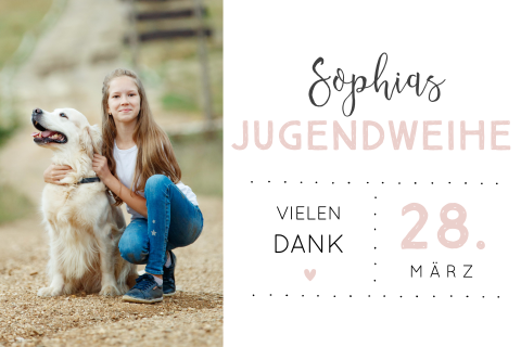 Dankeskarte Jugendweihe mit Foto und rosa Schrift