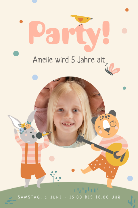 Einladung zum Kindergeburtstag mit Musikanten und Foto