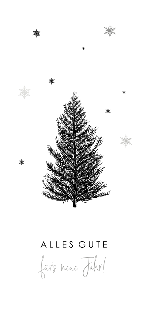 Schicke geschäftliche Weihnachtskarte mit Silberfolie und Tannen