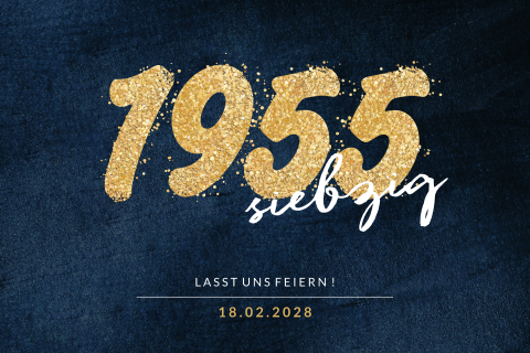 Einladung zum Siebzigsten mit großer glitzernder Jahreszahl